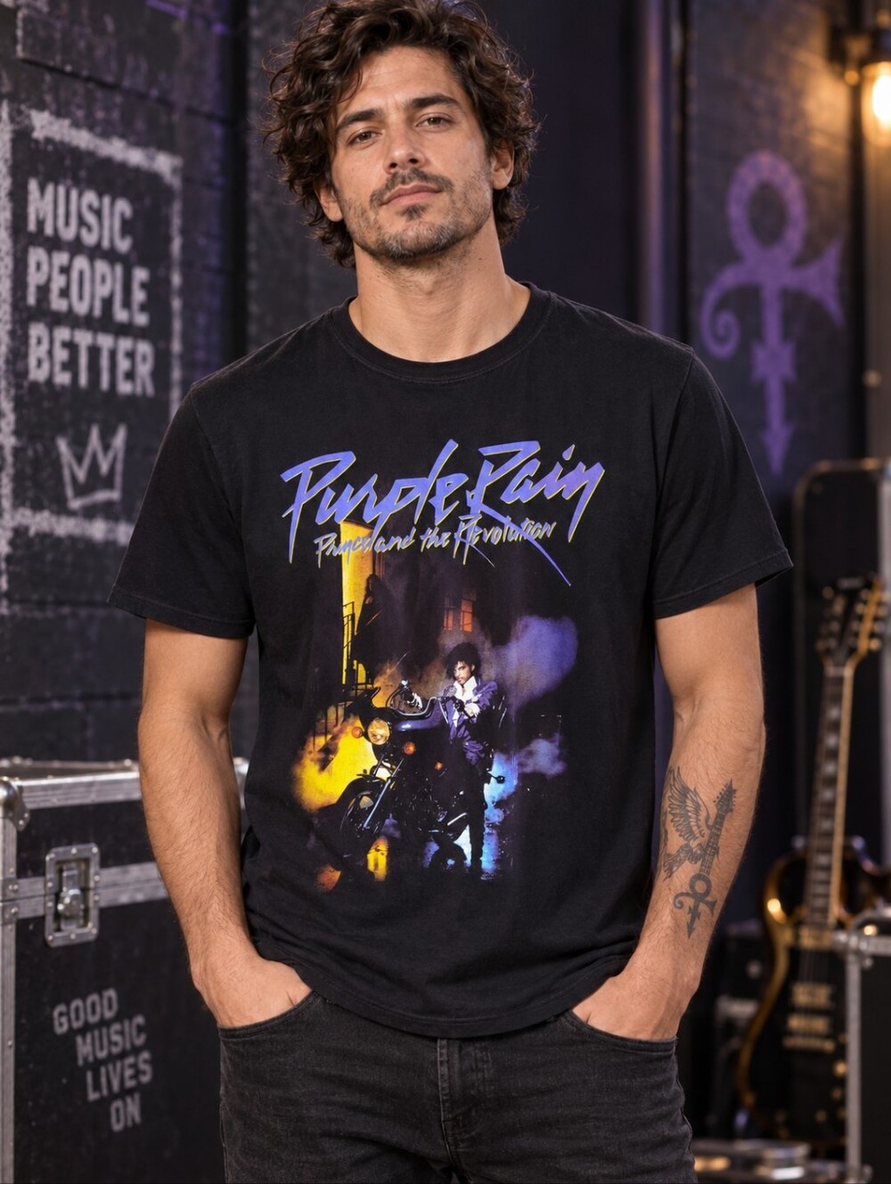 Prince Purple Rain The Revolution Mens M Black Graphic Tee Rock Band Punk Moto